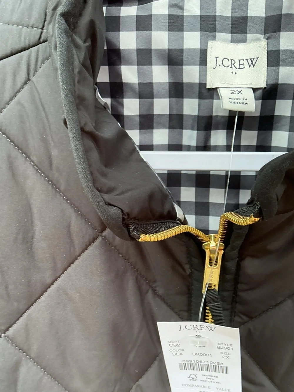 J.Crew Quilted Vest Women’s 2X Black Gingham Lined NWT - Picture 8 of 12